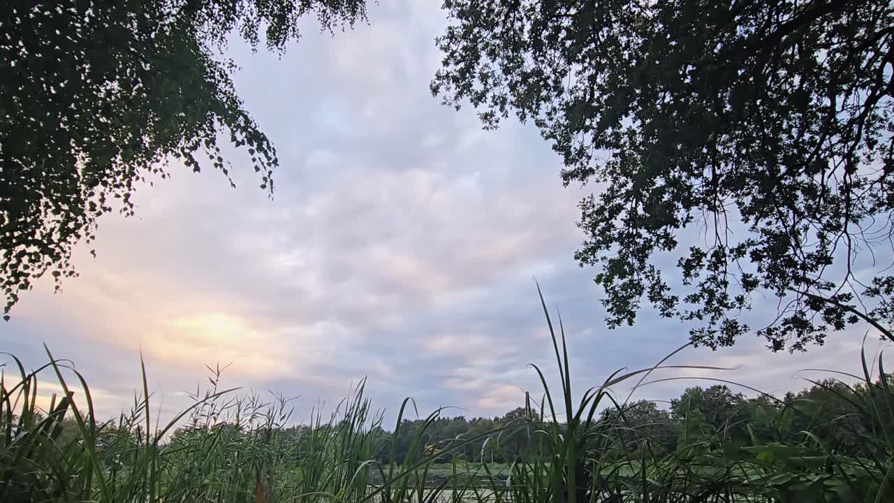 Time lapse with clouds over a wild pond