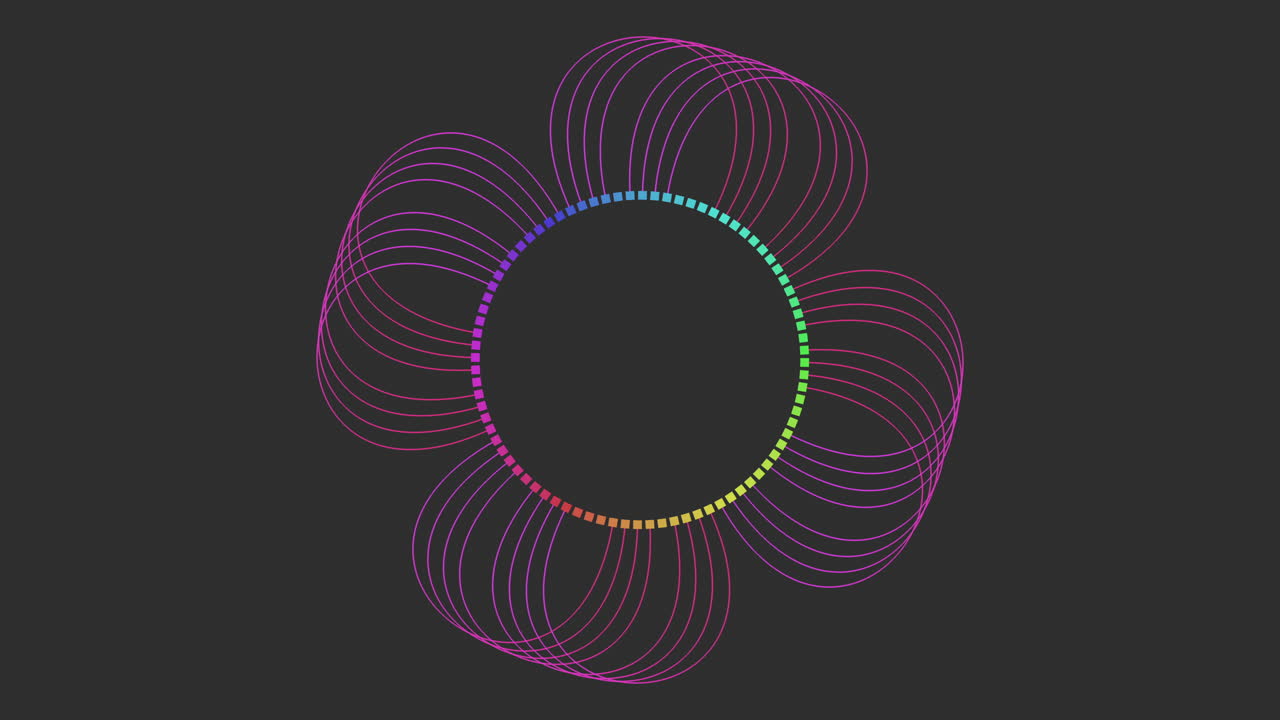 다채로운 선들이 복잡한 원형 패턴을 짜고 있습니다.