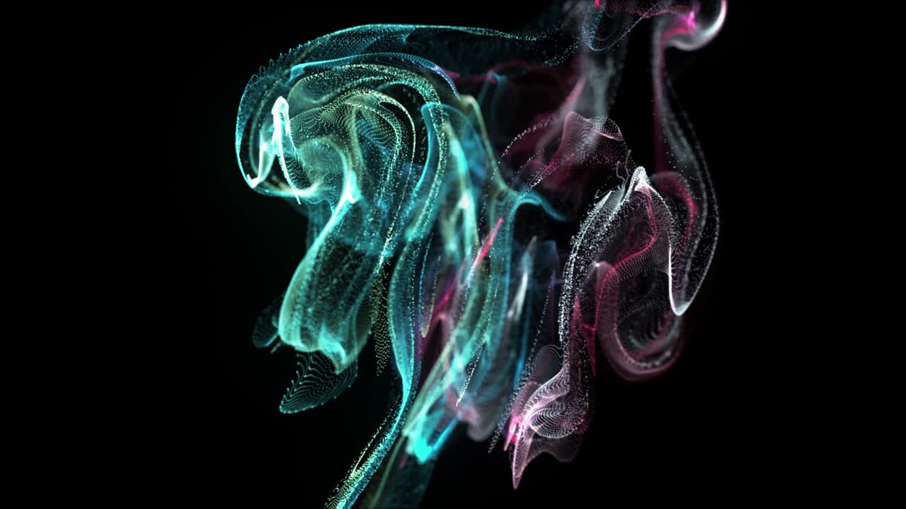 4K Particle Explosion - Mushroom-flying powder grains - Abstract Digital Energy Slow Motion Particle Background - Colorful mushroom shaped explosion - Particles flying dancing - A thousand points fly - Green Blue Brown Color