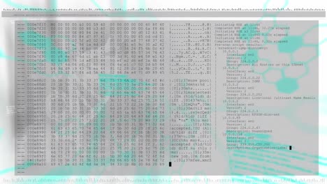 animation of digital display with computer language moving over molecular structure