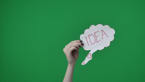 Hand holding a paper thought bubble with the word "IDEA"