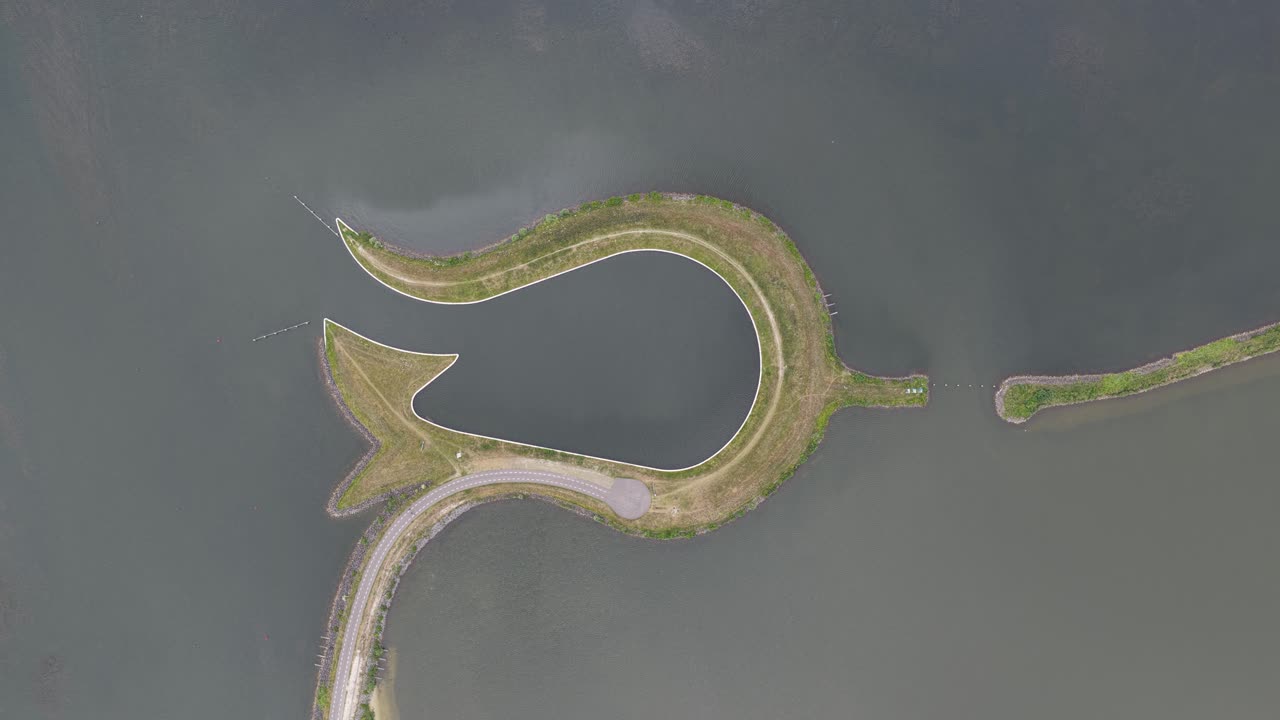 tulip island at Zeewolde, Flevoland, The Netherlands. island in the wolderwijd, shaped in the form of a tulip. Aerial video