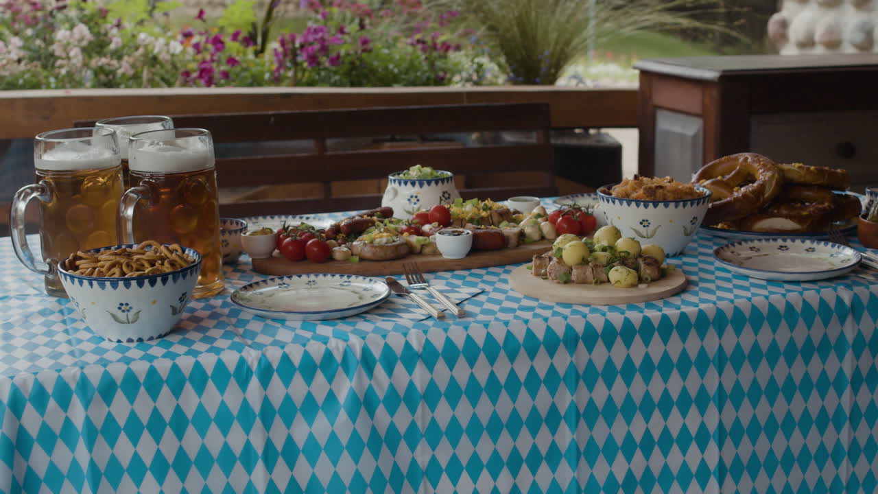 Oktoberfest food and beer on a table