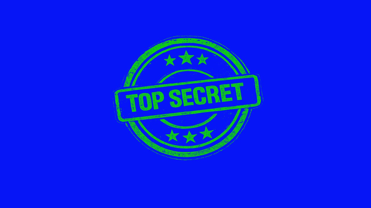 A realistic circular TOP SECRET rubber seal green authentic distressed ink texture, worn edges, subtle imperfections for a genuine stamped appearance. ideal for security-themed assets. 4K Keyable
