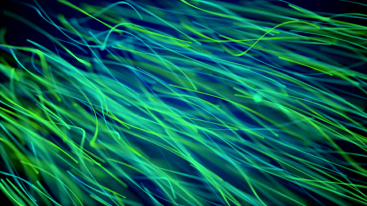 Moving network of lines with long trails in space, effect of drops of the rain, 3d rendering, computer generated