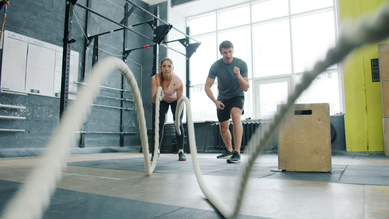 Fitness Training with Jumping Rope in Gym