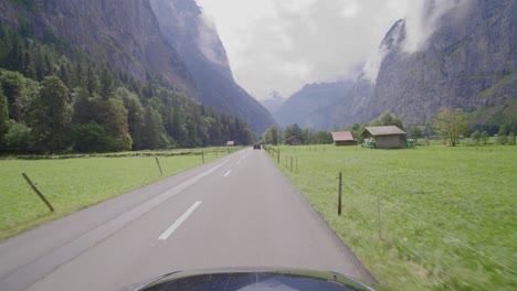 driving in the swiss alps from the famous grindelwald to lauterbrunnen in the rain