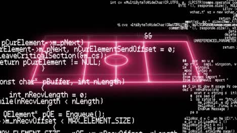Animation of pink neon sports field and data processing
