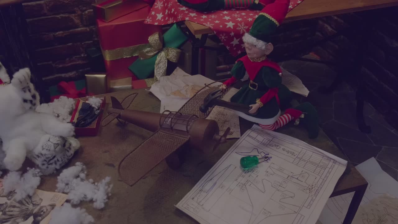 Close up shot of plane, elf and Christmas gift in Schilliger in Gland Switzerland