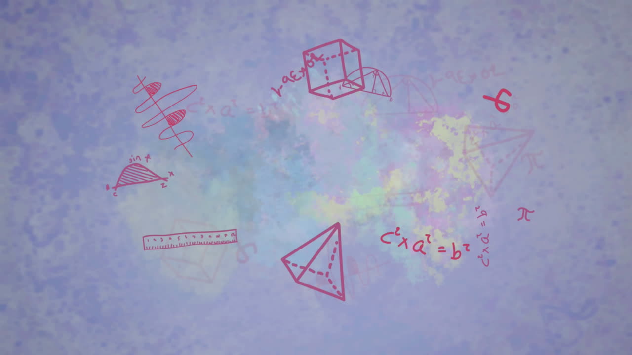 animación de ecuaciones matemáticas y símbolos sobre fondo azul