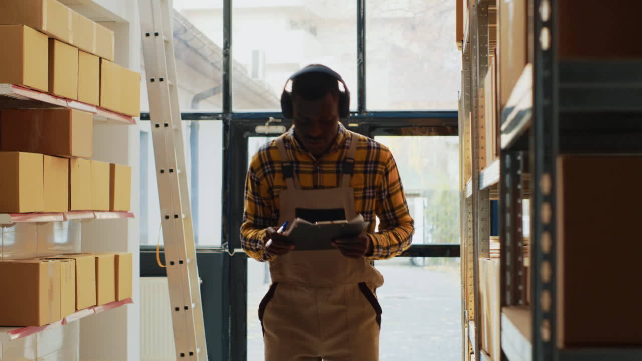 Warehouse workers inspecting boxes