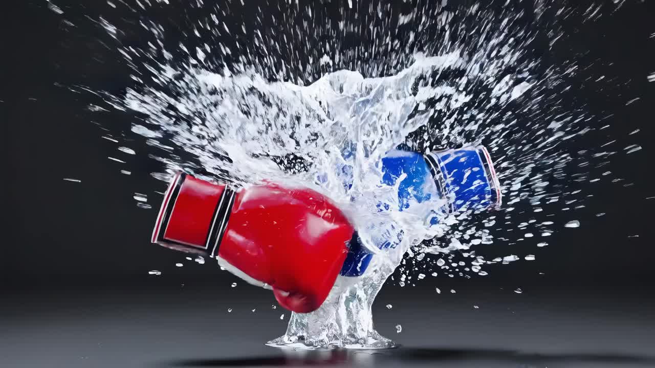 guantes de boxeo en salpicaduras de agua