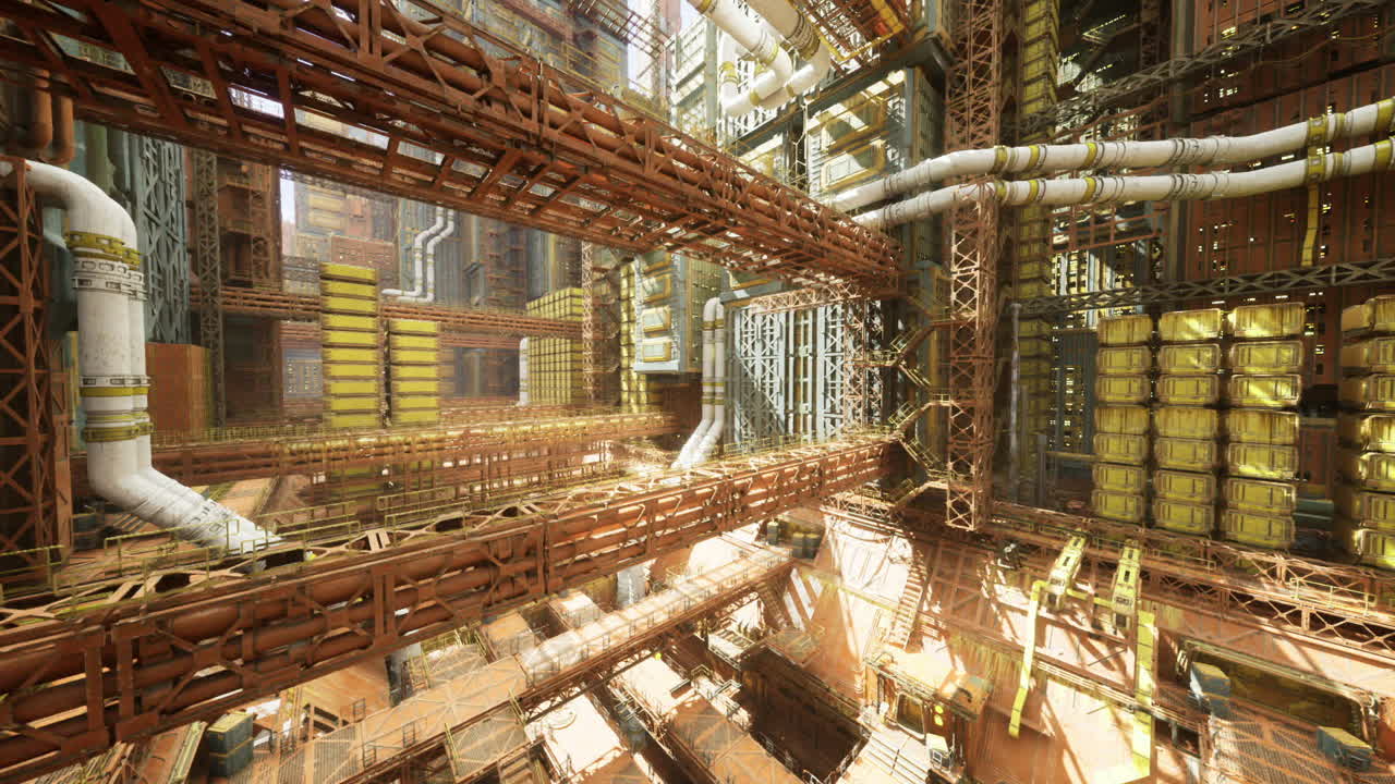Detailed View of a Vast Futuristic Industrial Complex