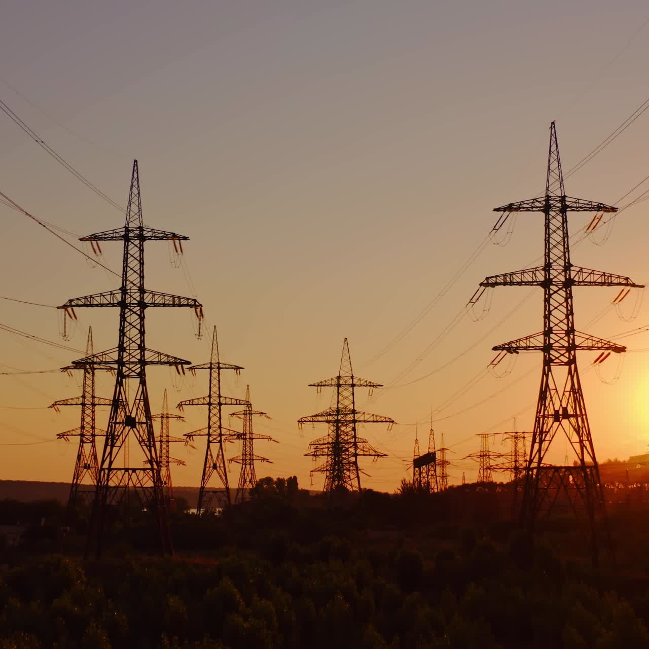 Wire electrical energy at sunset