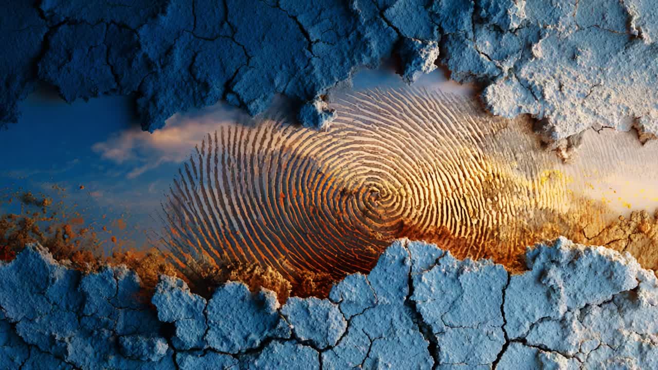 A Stunning Visual Journey Through Cracked Walls Revealing Intricate Fingerprint Patterns Against a Majestic Sunset Sky, Merging Art and Nature's Essence in Perfect Harmony