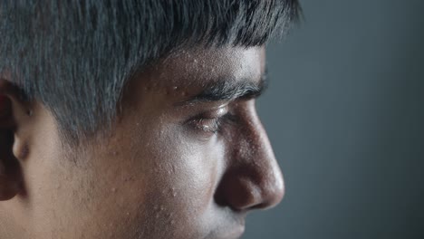 close-up profile view of a young man