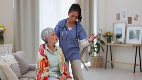 Woman,-doctor-and-patient-in-elderly-care