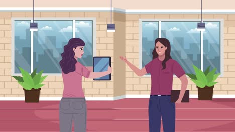 elegant female businesswomen workers animation