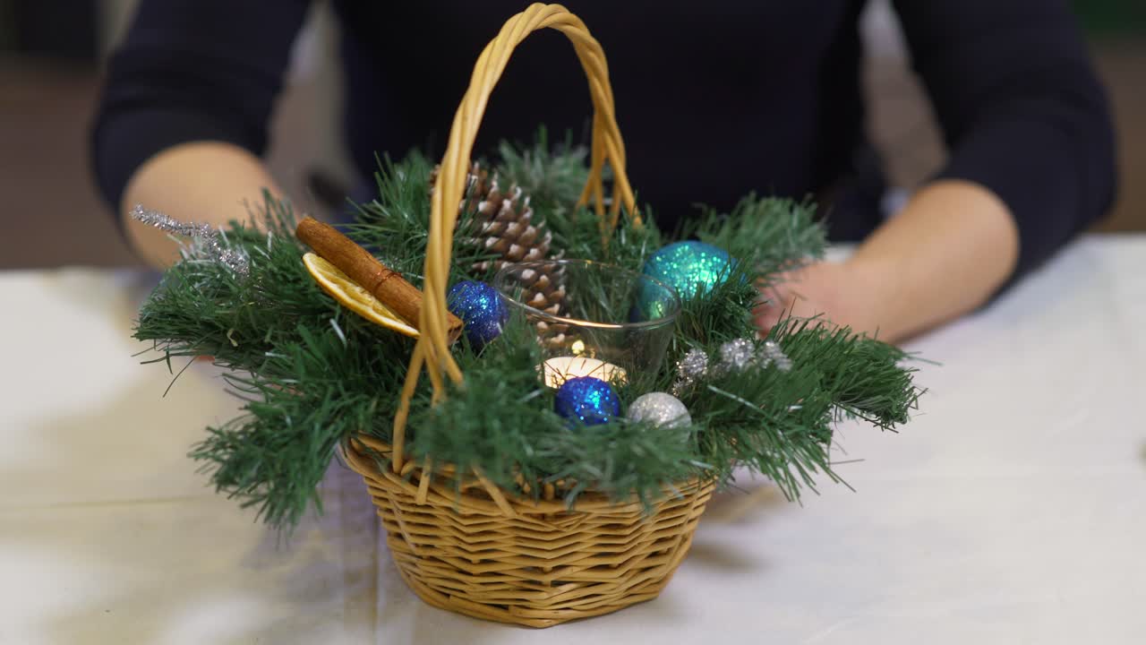 Christmas Centerpiece in a Wicker Basket