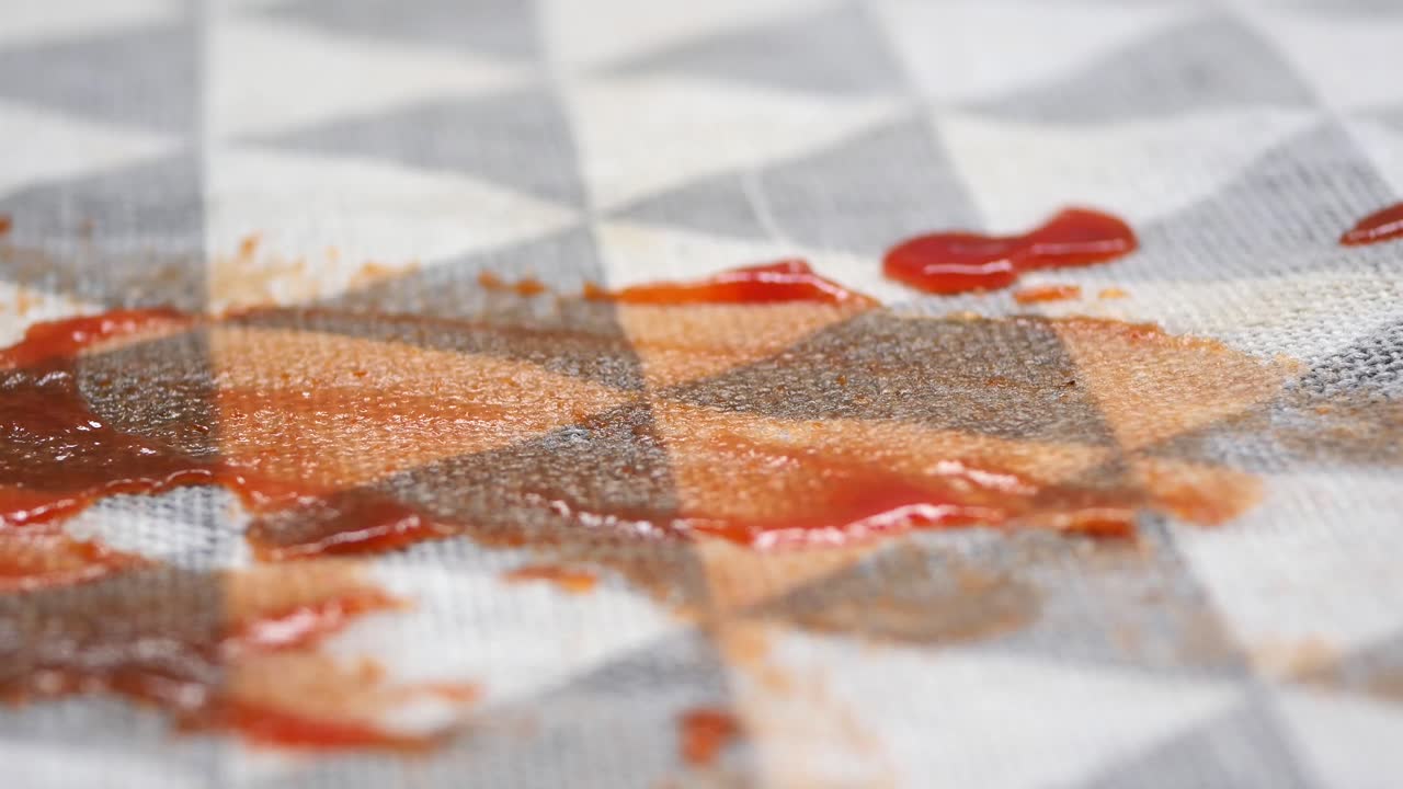 Macchia di ketchup su una tovaglia