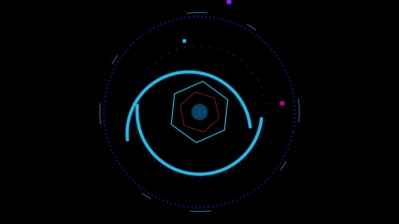 Futuristic Digital HUD Interface with Rotating Geometric Elements