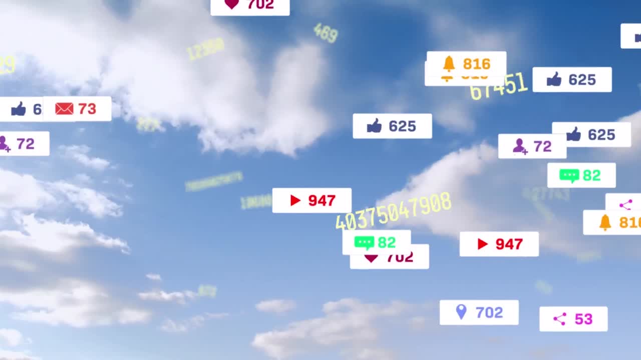 떠다니는 숫자의 애니메이션과 구름 위의 반응