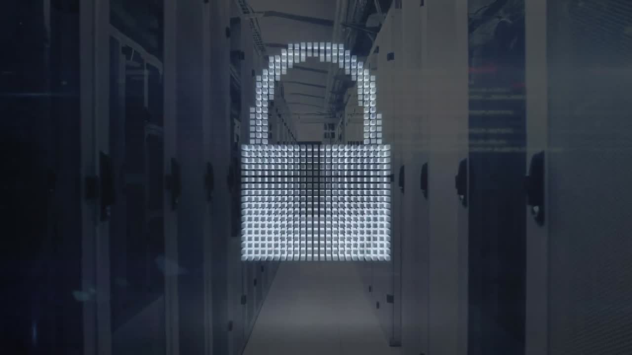 컴퓨터 서버  ⁇ 에 대한 클라우드, 보안  ⁇ 락 및 방패 아이콘의 애니메이션