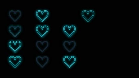 patrón de corazones con luz azul neón pulsante