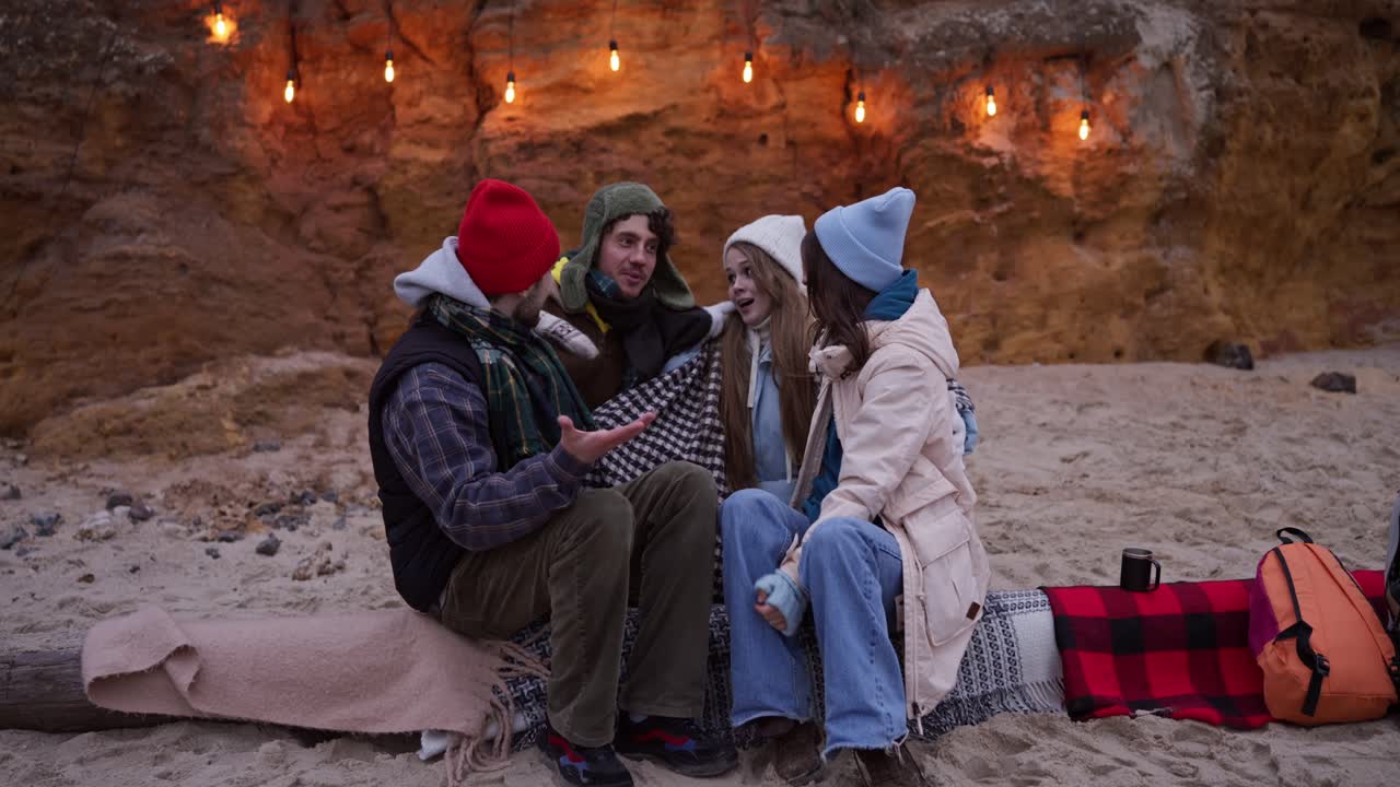 Friends Enjoying an Evening by the Beach