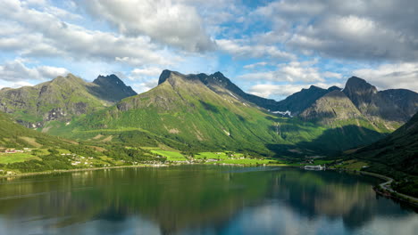 picturesque landscape with mirror reflection at innfjorden in møre og romsdal county, norway