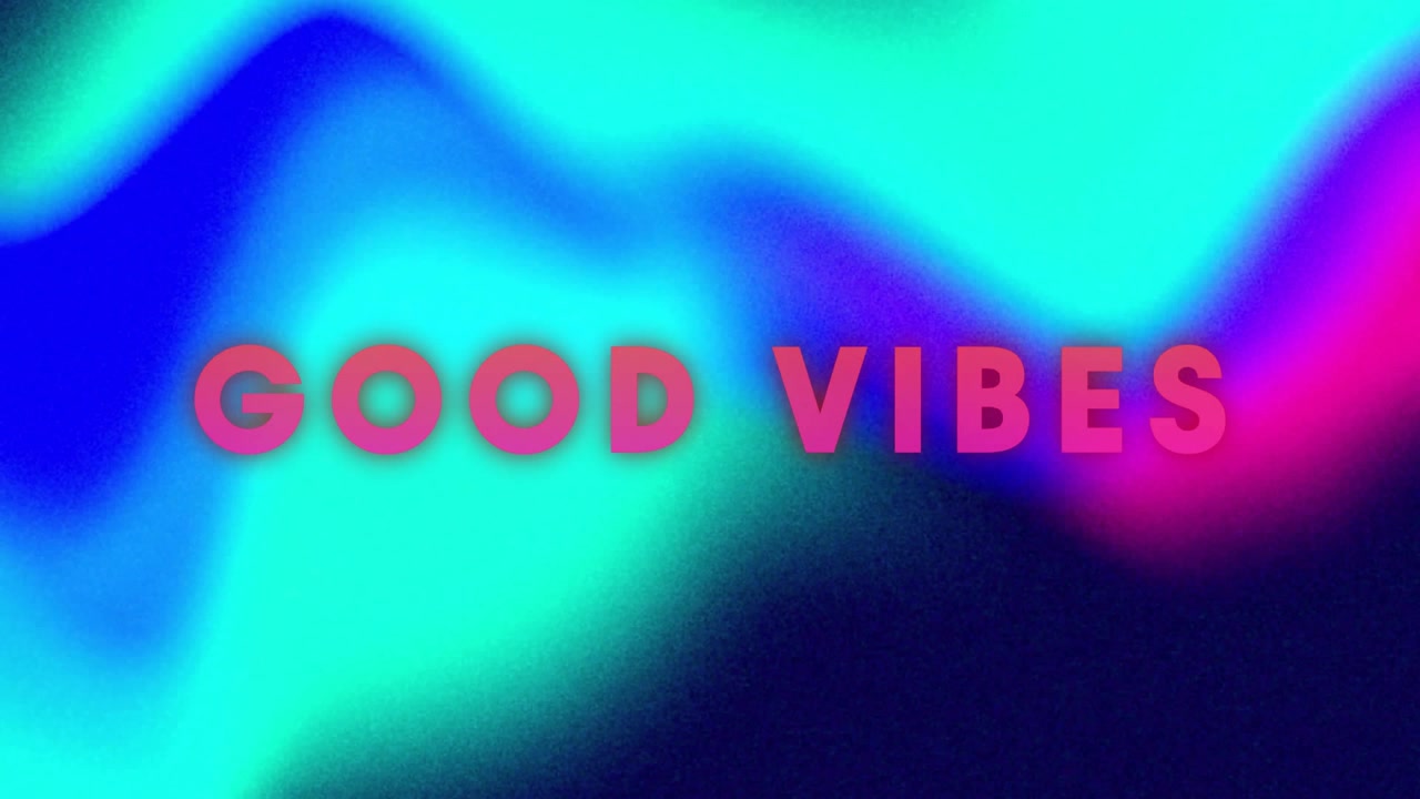 Bold text GOOD VIBES glowing over smooth wavy teal purple gradients in digital illustration