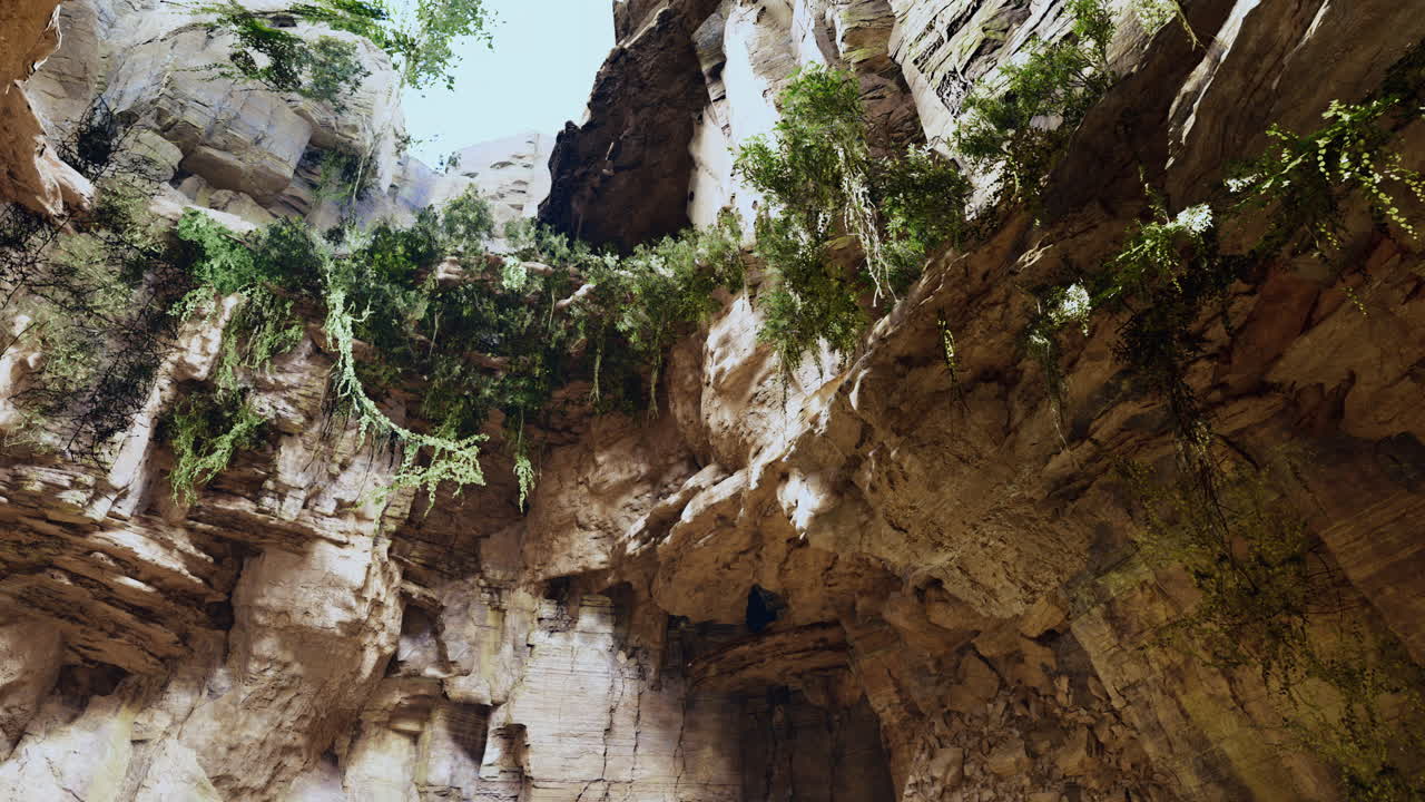 Exploring a serene canyon with lush greenery under a clear sky