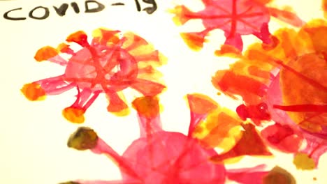 a child's watercolor painting of the covid19 corona virus - close up