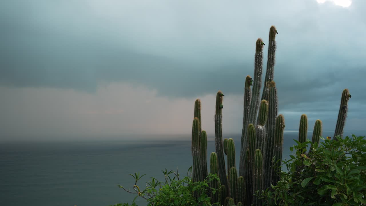 clima tropical del caribe, nubes oscuras de tormenta se acercan a la costa de santa lucia