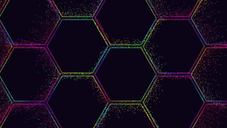 patrón de hexágonos de arco iris futurista con pequeños puntos de movimiento y líneas 2