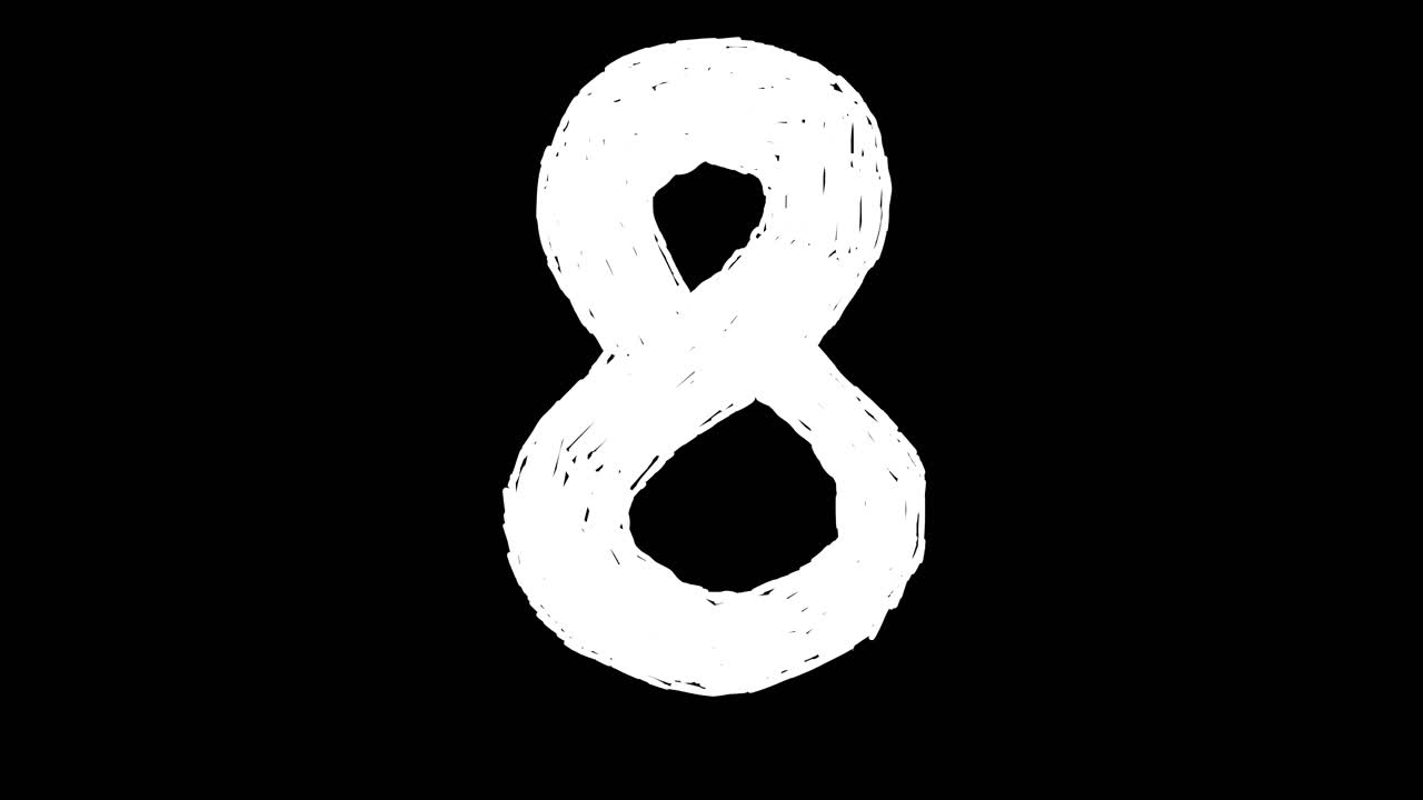 Hand Drawn White Number Eight on Black Background