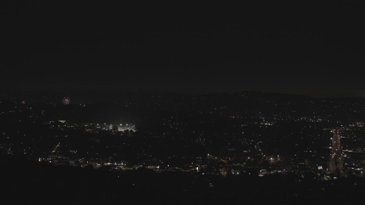 Ampia vista di fuochi d'artificio di notte