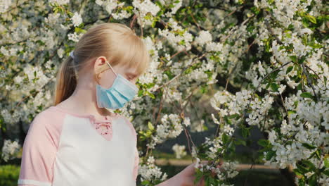 Sad-Child-In-A-Mask-Near-Flowering-Trees-Allergy-Problem