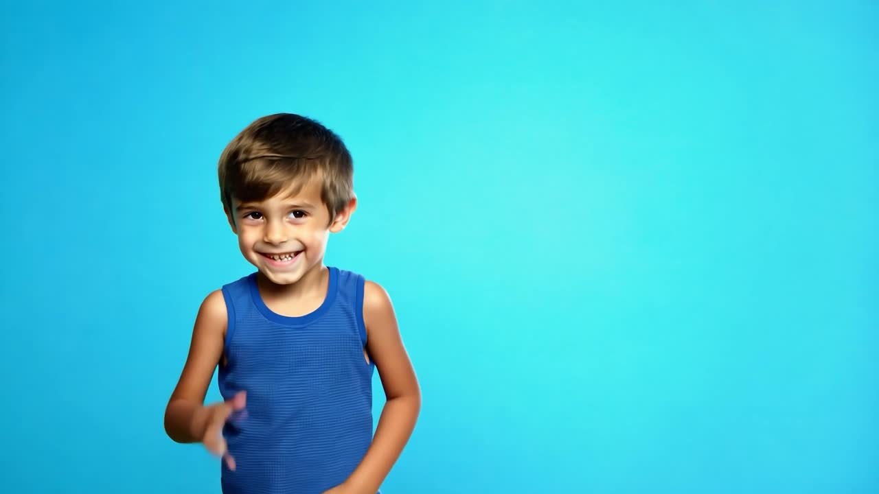 niño sonriente señalando y saludando