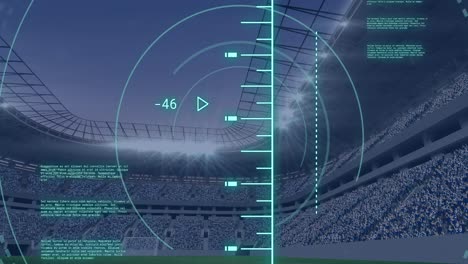 animación del escaneo del alcance y el procesamiento de datos sobre el estadio deportivo