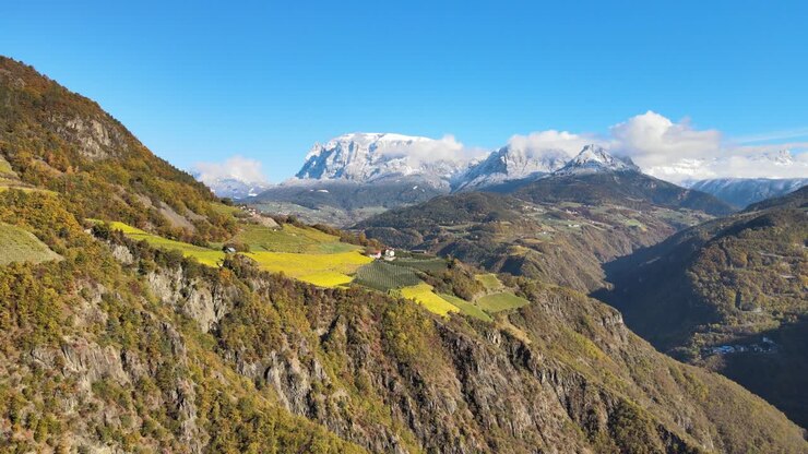 Aerial Drone Over the Vineyards in Autumn in Ritten, Alto Adige in Italy