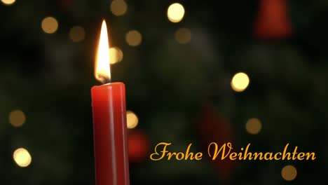 frohe weihnachten über angezündete kerzen geschrieben