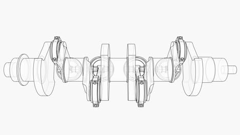 animación del cigüeñal y cuatro pistones. marco de alambre o estilo de plano