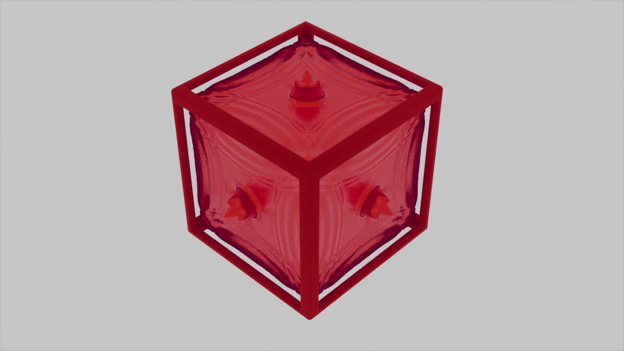 cubo geométrico rojo con textura líquida