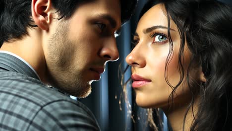 close-up of two people gazing intently at each other in an intimate moment