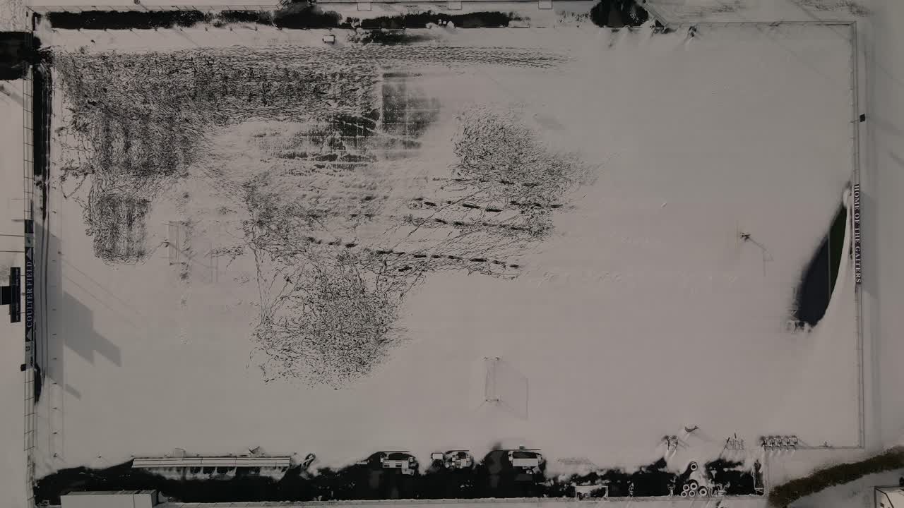 캐나다 퀘벡주 셔브룩 레녹스빌에 있는 비숍 대학에서 겨울 동안 눈으로 덮인 코울터 필드와 관람석