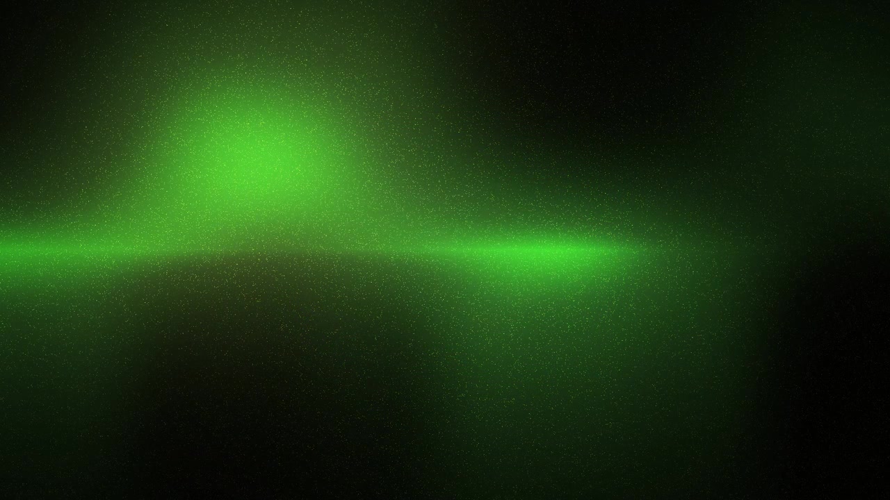 Raggio di luce verde dinamico che pulsa e si attenua su sfondo scuro