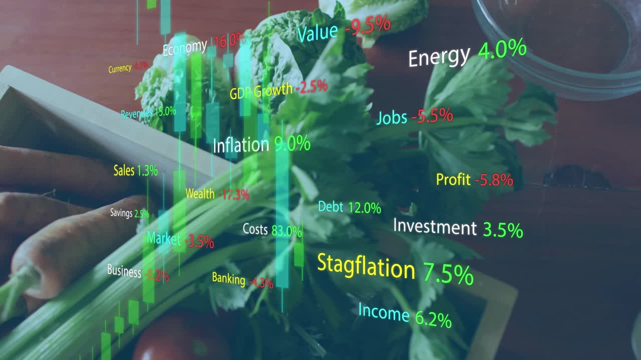 채소에 대한 금융 데이터 처리의 애니메이션.