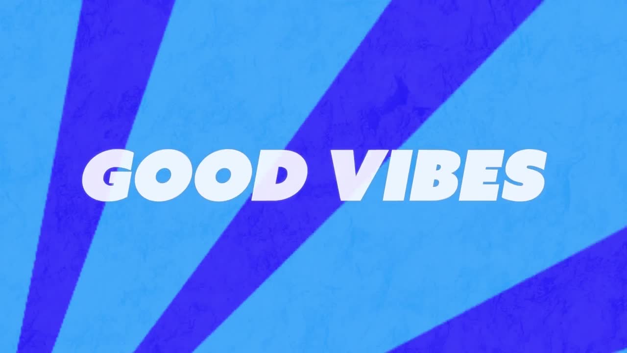 animación de buenas vibraciones banner de texto contra rayos radiales en un patrón sin costuras en fondo azul