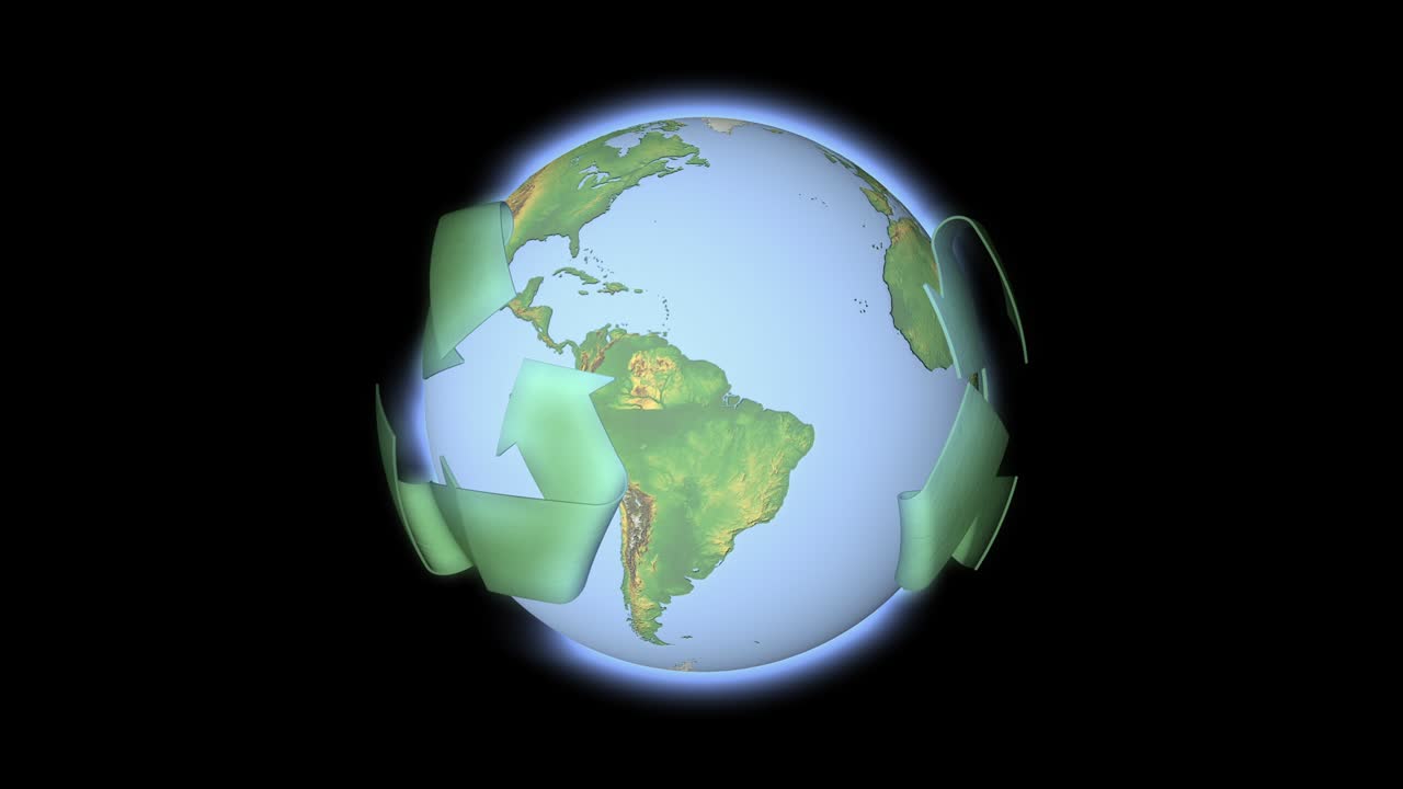 el símbolo del reciclaje de residuos rodea el planeta tierra.